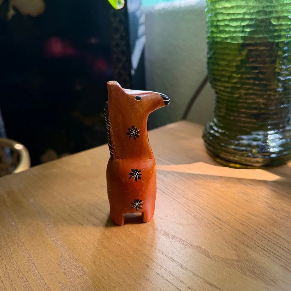 Kenyan Soapstone Giraffe Figurine Folk Art Orange Painted Floral